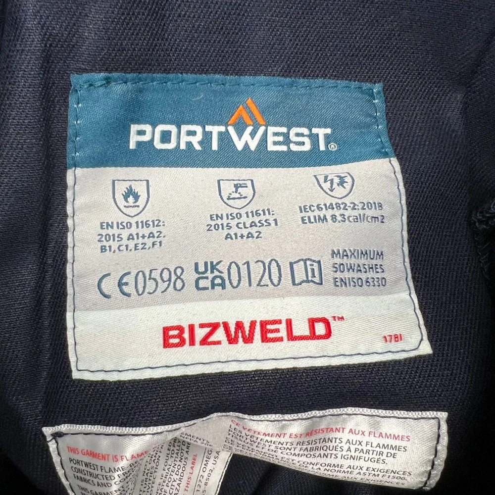 Portwest Bizweld Mens XL Navy Blue Flame Resistant Cargo Work Pants FR BZ31
